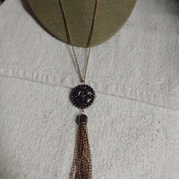 Long goldtone tassel coin chain necklace - Picture 1 of 5